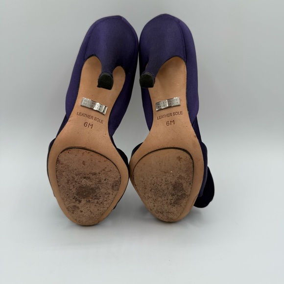 Badgley Mischka Randall D’Orsay Satin Dark Purple Heels With Layered Bow - Picture 10 of 16